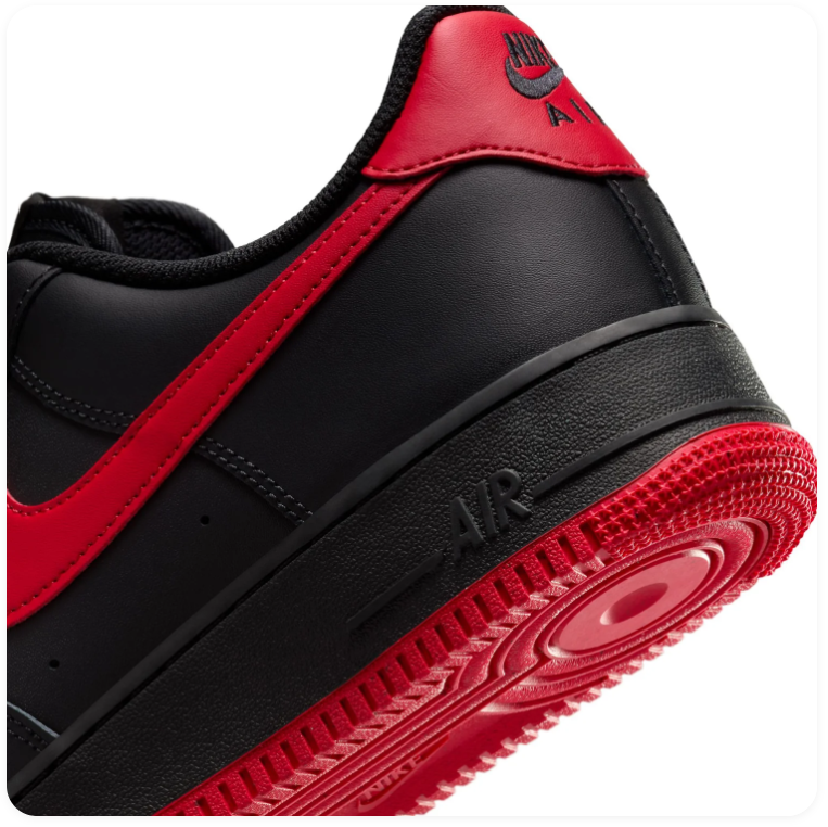 Nike Air Force 1 Black and Red Low-Top Sneakers