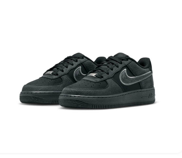 Nike Air Force 1 Black and Charcoal Low-Top Sneakers with Grey-Outlined Swoosh