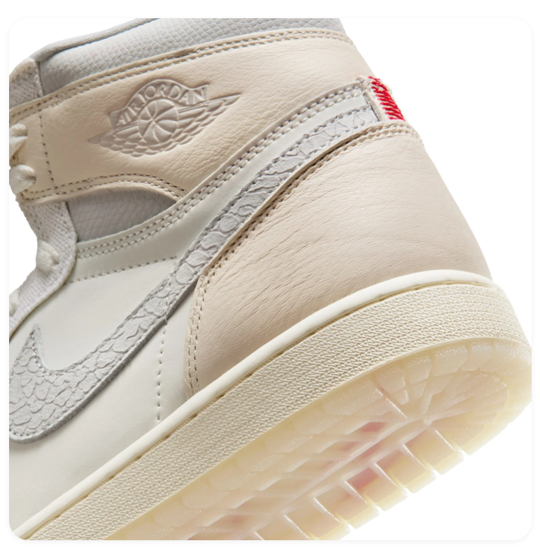 Air Jordan 1 High Cream and Grey Sneakers with Textured Swoosh