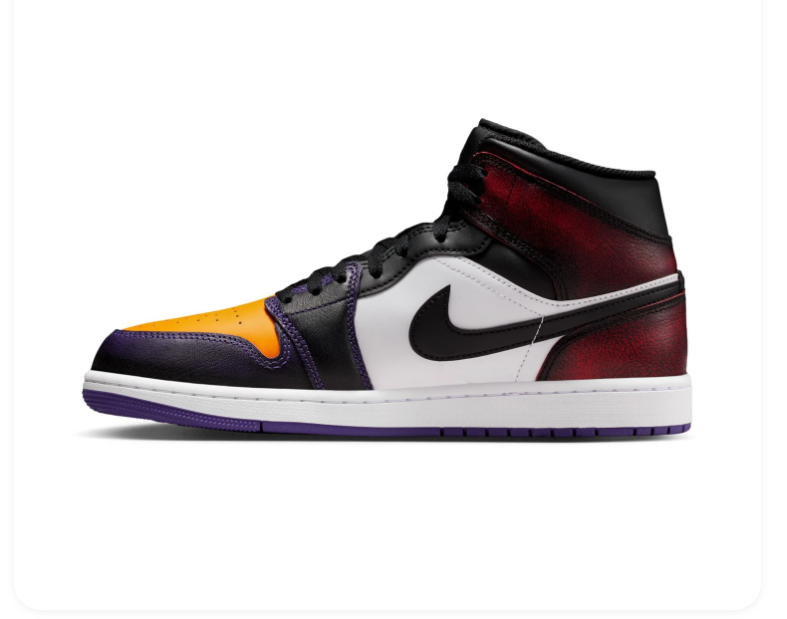 Air Jordan 1 Mid Multicolor Sneakers with Gold Toe and Purple Outsole