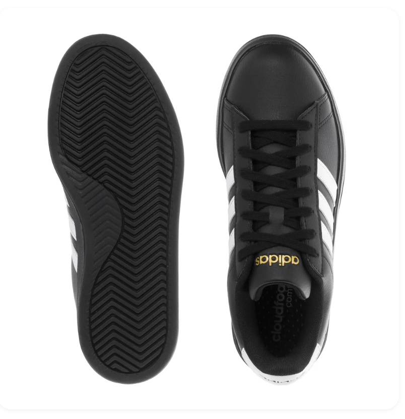 adidas Black and White Low-Top Sneakers with Black Sole