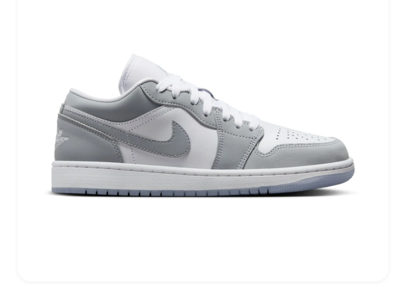 Air Jordan 1 Low Grey and White Sneakers with Icy Outsole