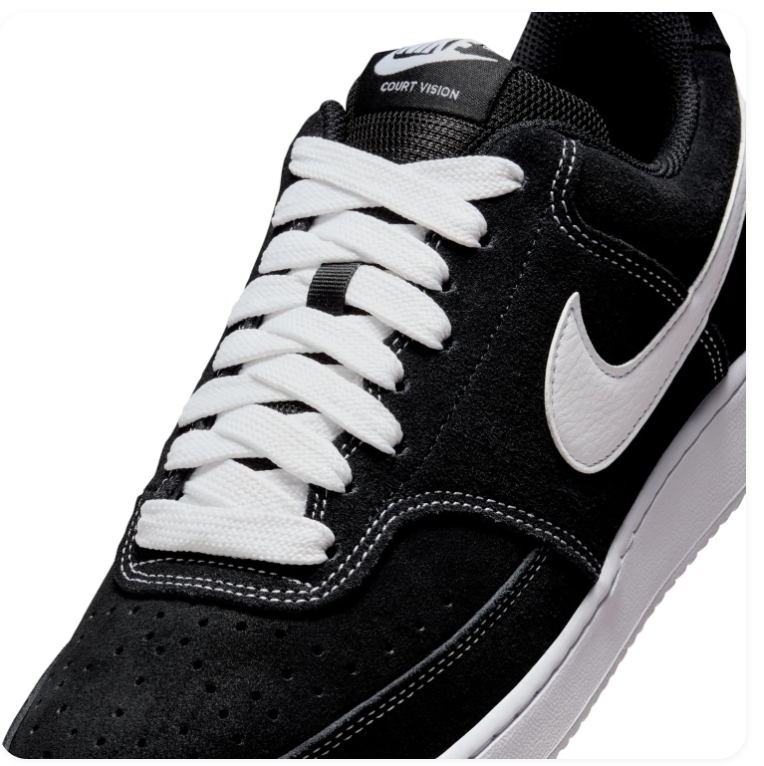 Nike Court Vision Black and White Low-Top Sneakers with Contrast Stitching