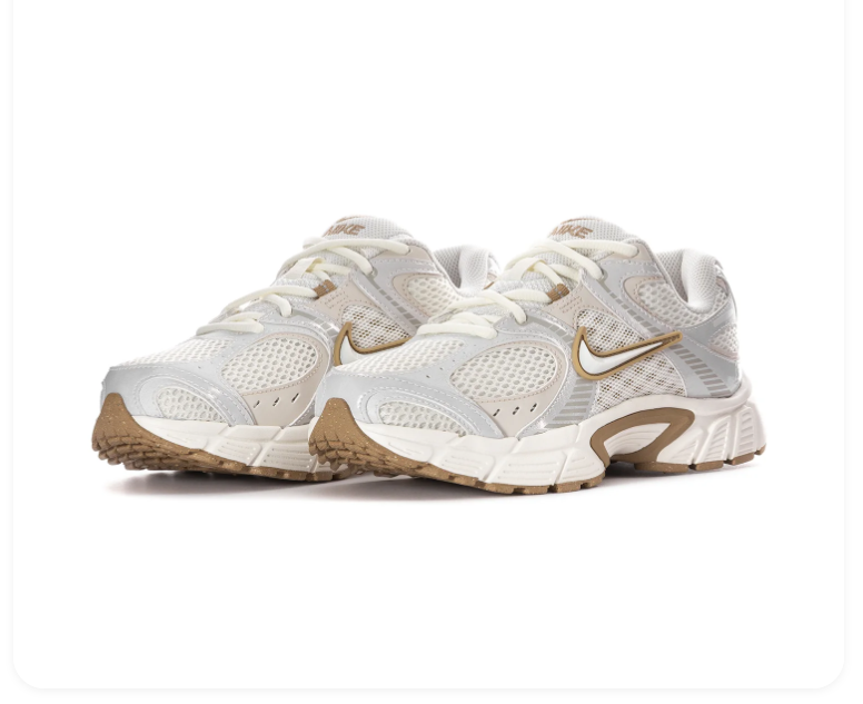 Nike White and Light Grey Mesh Sneakers with Gold-Tone Accents