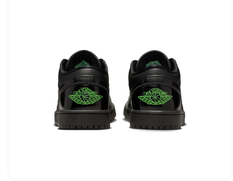 Air Jordan 1 Low Black Sneakers with Green Accents