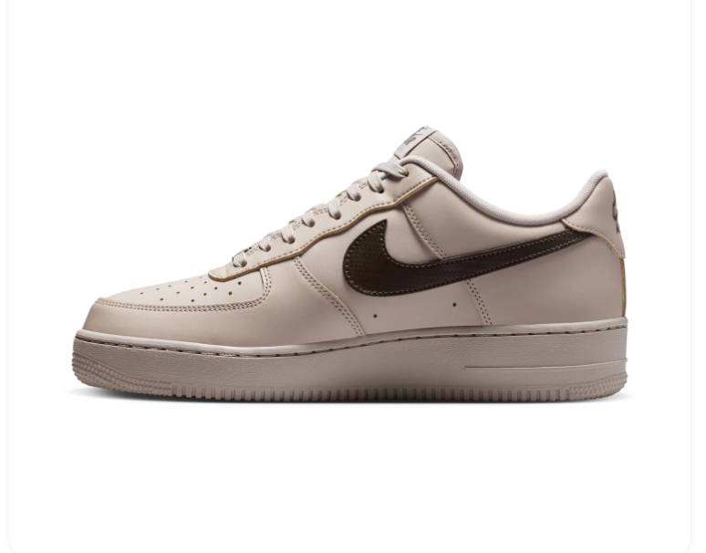 Nike Air Force 1 Light Taupe and Dark Brown Low-Top Sneakers