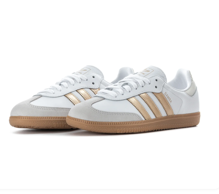 adidas Samba White and Metallic Gold Sneakers with Gum Sole