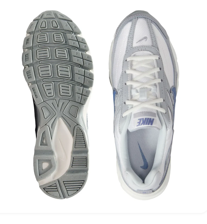 Nike White and Silver-Grey Sneakers with Blue Swoosh