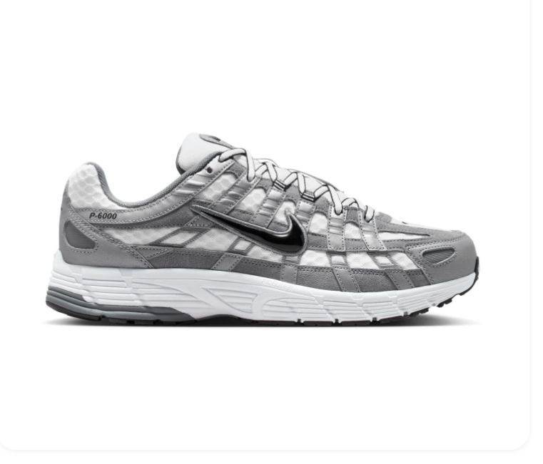 Nike P-6000 Grey and White Sneakers with Black Swooshes