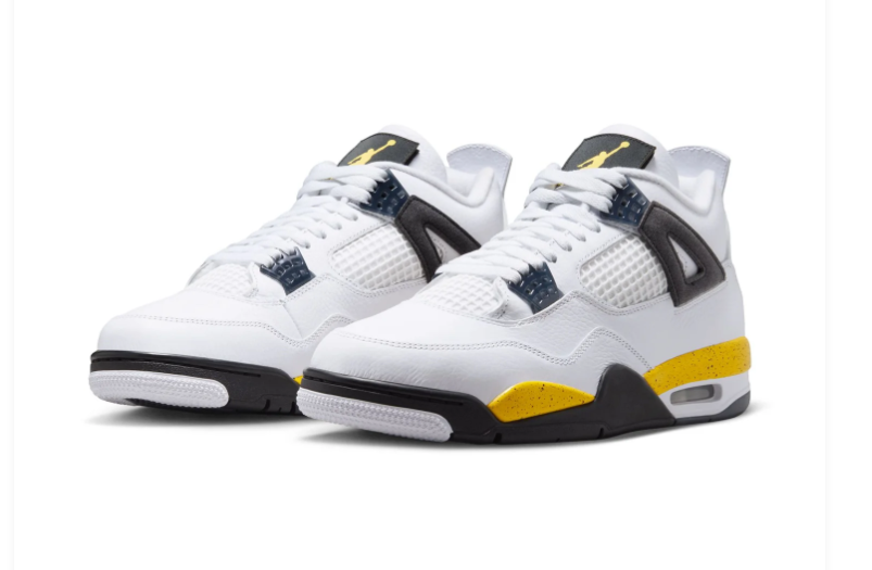 Air Jordan 4 White, Black and Yellow Sneakers