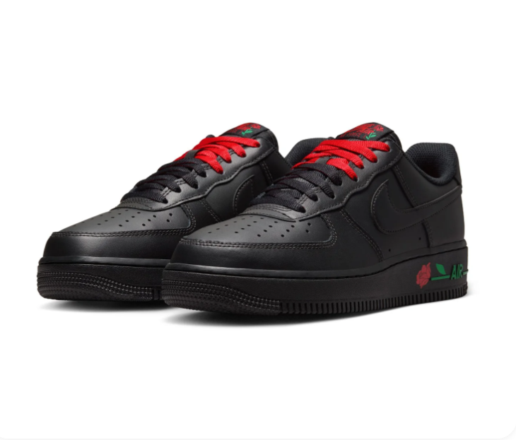 Nike Air Force 1 Black Rose Detail Low-Top Sneakers