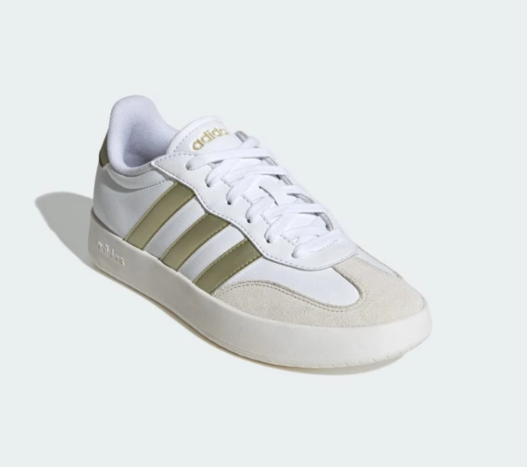adidas White and Metallic Gold Low-Top Sneakers