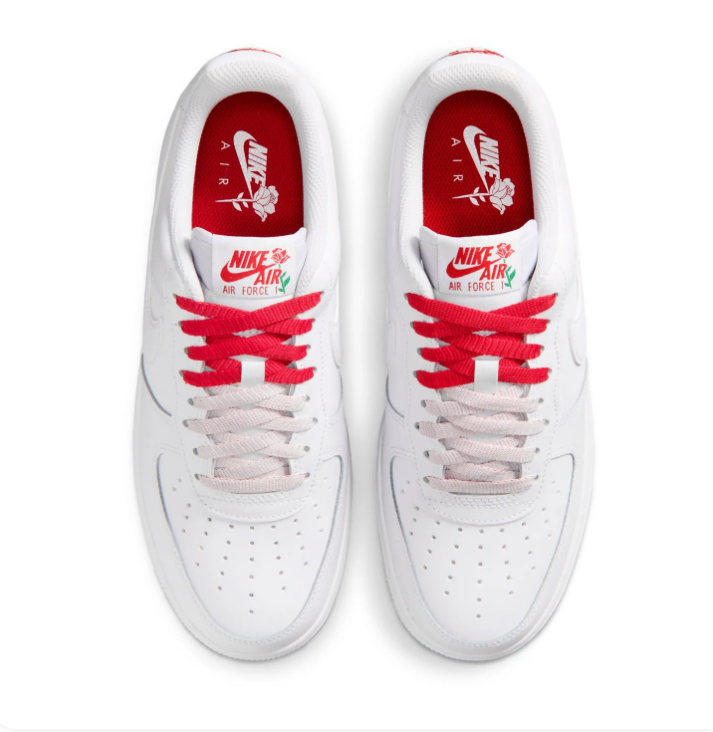 Nike Air Force 1 White Rose Detail Low-Top Sneakers with Red Accents