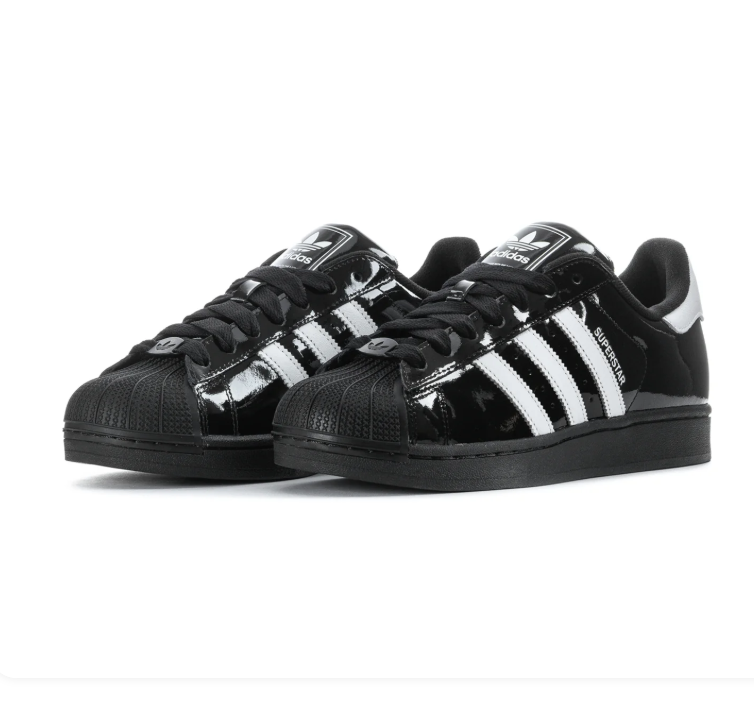 adidas Superstar Glossy Black and White Shell-Toe Sneakers