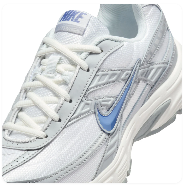 Nike White and Silver-Grey Sneakers with Blue Swoosh