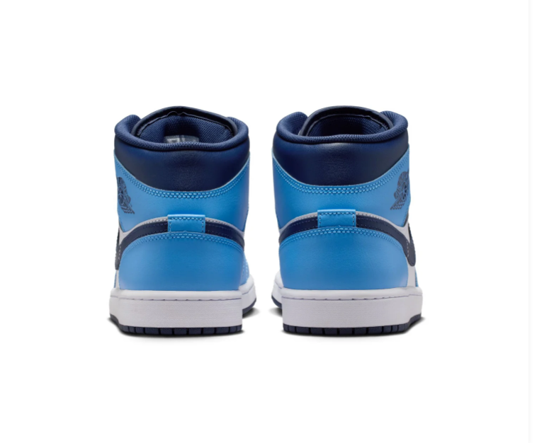 Air Jordan 1 Mid Blue, White and Navy Sneakers
