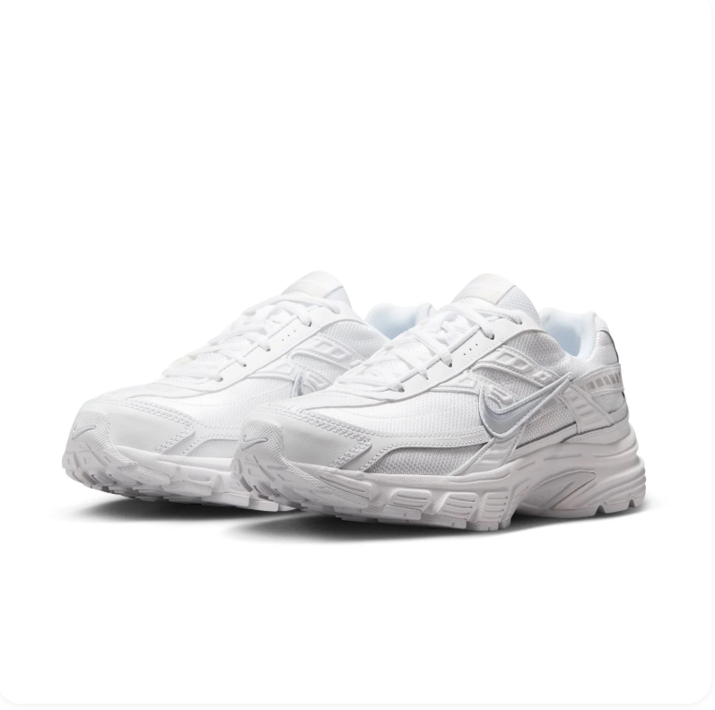 Nike White and Metallic Silver Retro-Inspired Sneakers