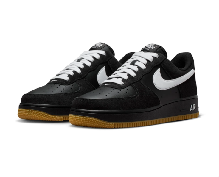 Nike Air Force 1 Black and White Low-Top Sneakers with Gum Sole