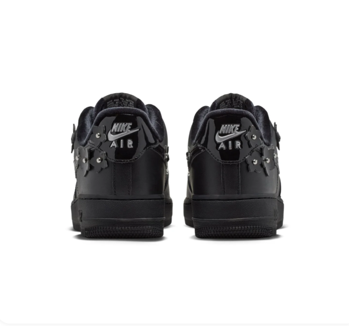 Nike Air Force 1 All-Black Low-Top Sneakers with Floral Appliqués