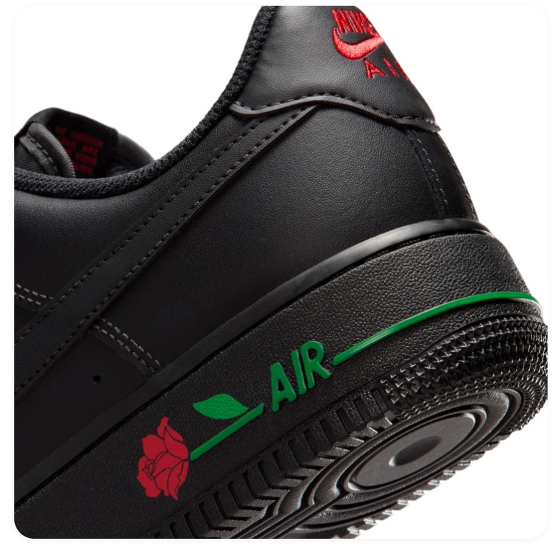 Nike Air Force 1 Black Rose Detail Low-Top Sneakers