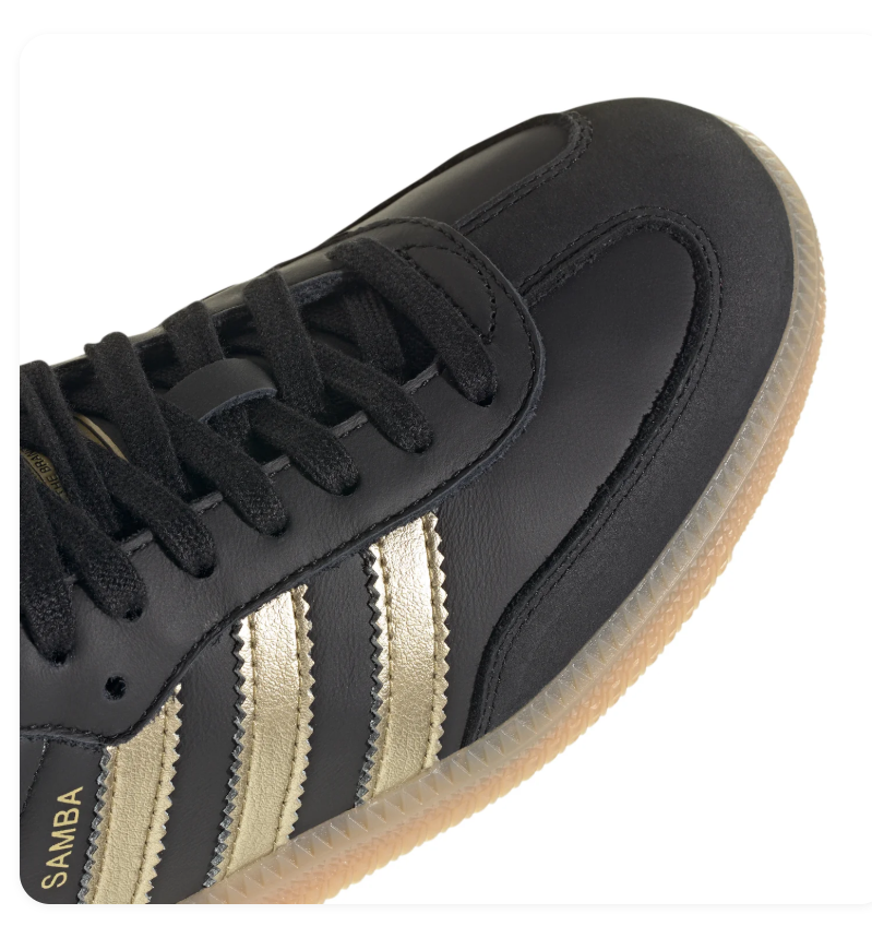 adidas Samba Black and Metallic Gold Sneakers with Gum Sole