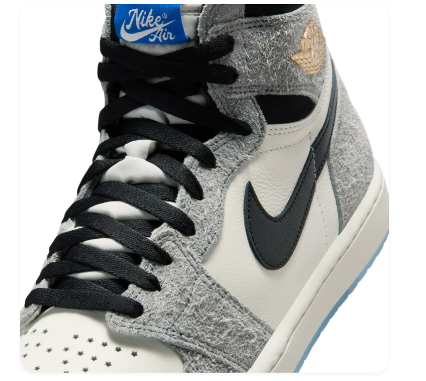 Air Jordan 1 High Grey and Off-White Sneakers with Gold Accents