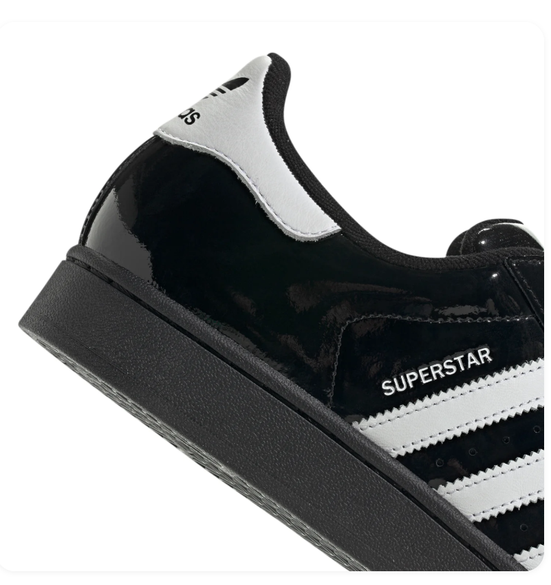 adidas Superstar Glossy Black and White Shell-Toe Sneakers