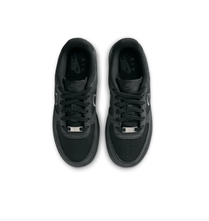 Nike Air Force 1 Black and Charcoal Low-Top Sneakers with Grey-Outlined Swoosh