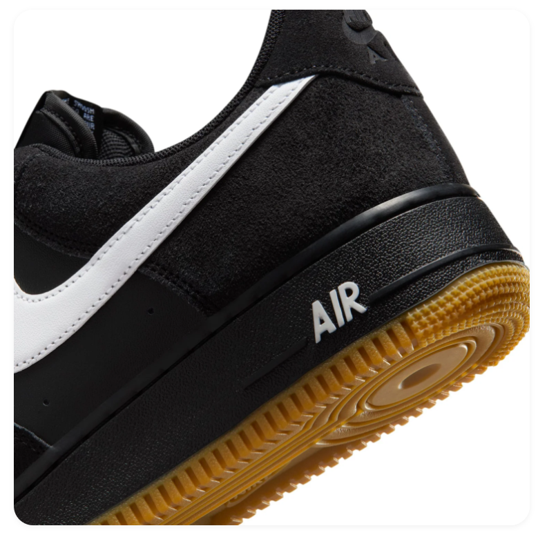 Nike Air Force 1 Black and White Low-Top Sneakers with Gum Sole