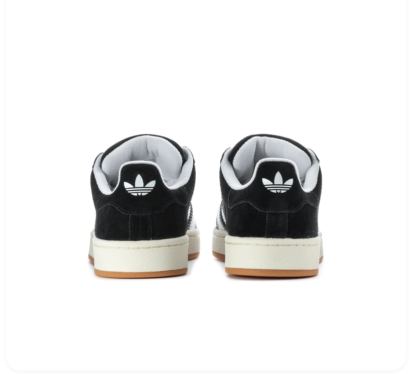 adidas Campus Black and White Sneakers with White Laces and Gum Sole