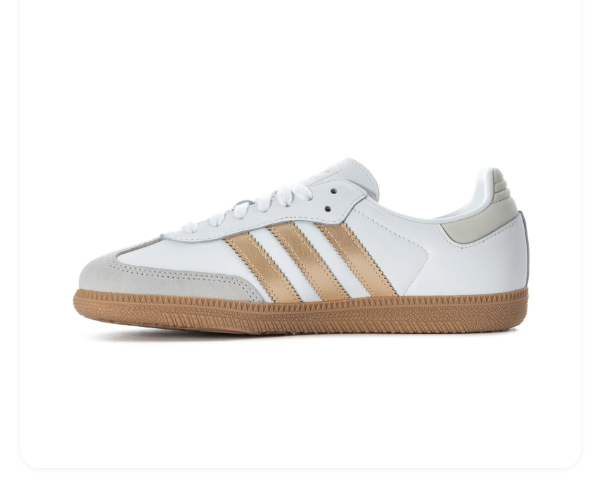 adidas Samba White and Metallic Gold Sneakers with Gum Sole