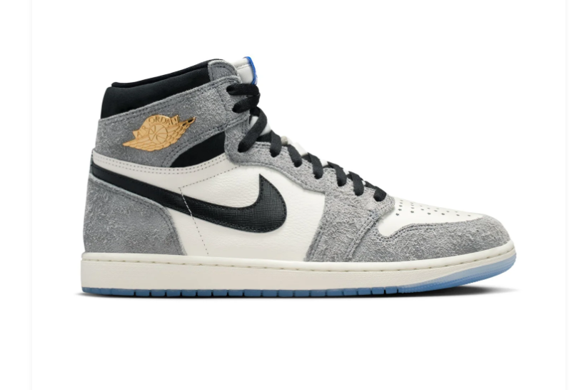Air Jordan 1 High Grey and Off-White Sneakers with Gold Accents