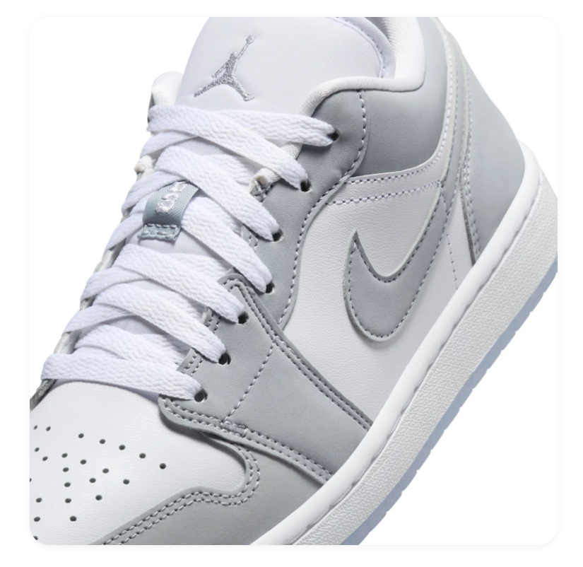Air Jordan 1 Low Grey and White Sneakers with Icy Outsole