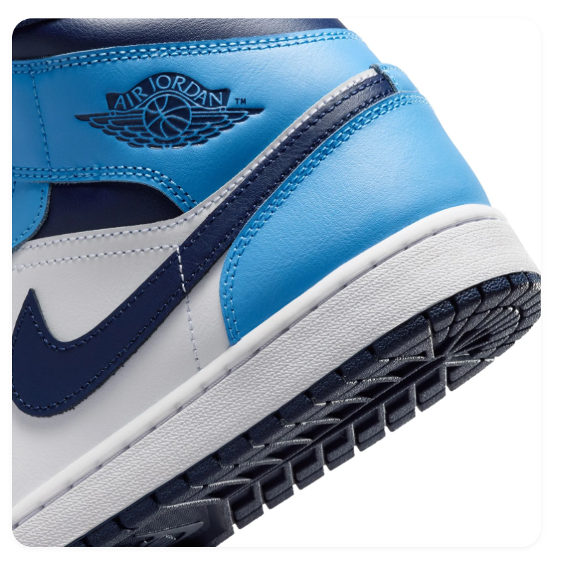 Air Jordan 1 Mid Blue, White and Navy Sneakers