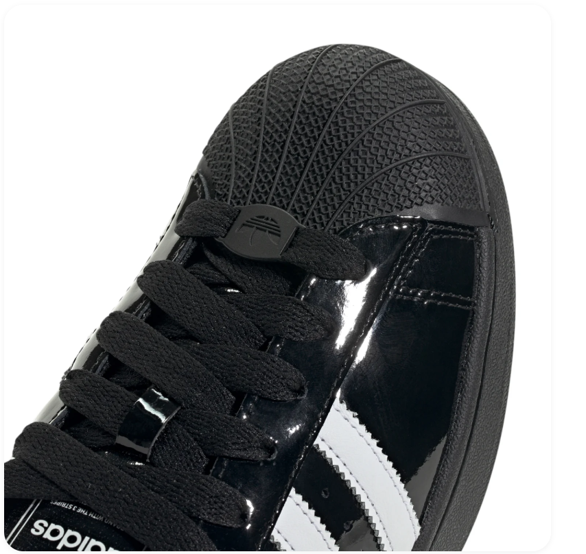 adidas Superstar Glossy Black and White Shell-Toe Sneakers