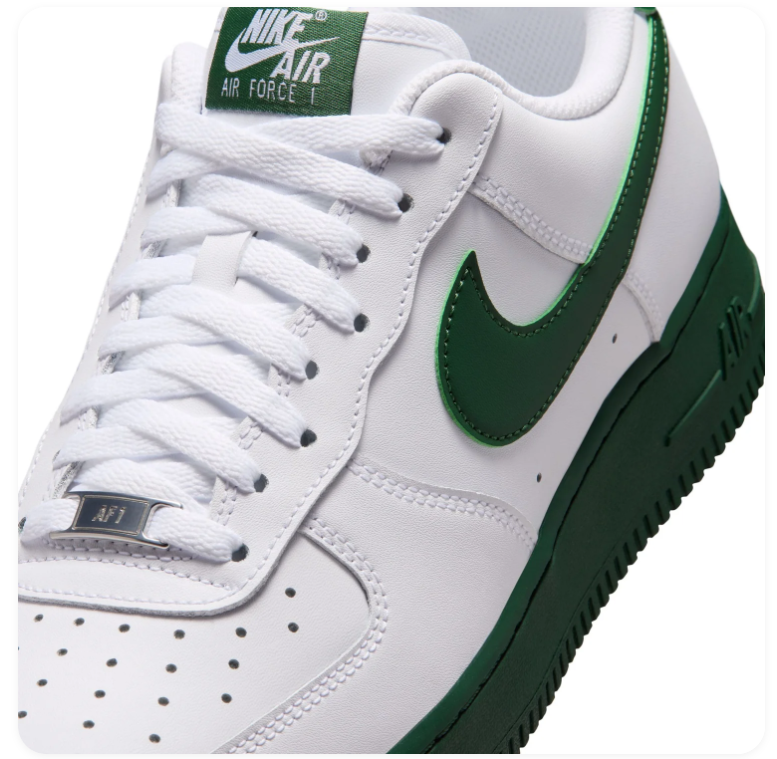 Nike Air Force 1 White and Forest Green Low-Top Sneakers
