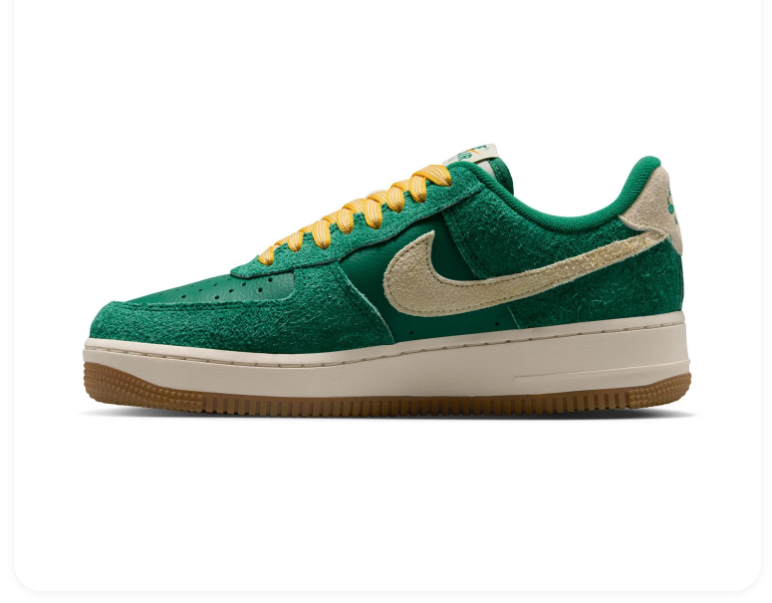 Nike Air Force 1 Green and Cream Low-Top Sneakers with Yellow Laces