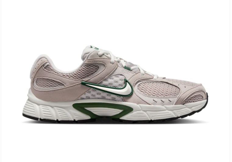 Nike Light Taupe and White Mesh Sneakers with Green Accents