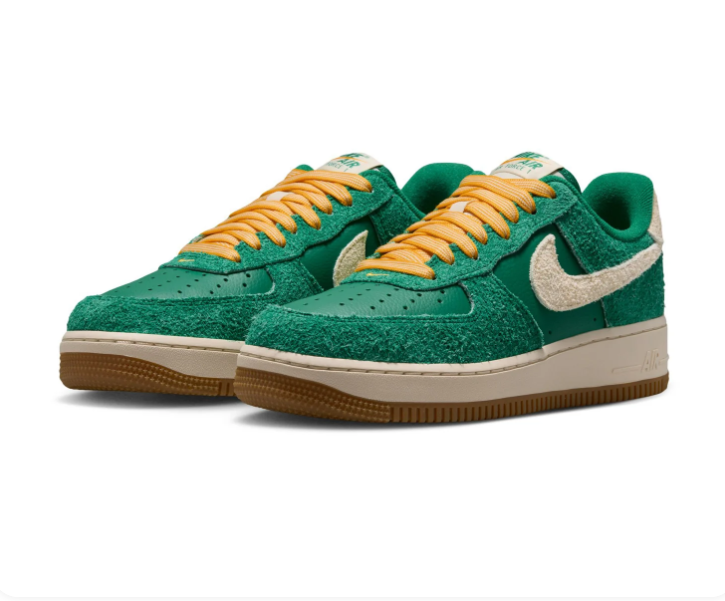 Nike Air Force 1 Green and Cream Low-Top Sneakers with Yellow Laces