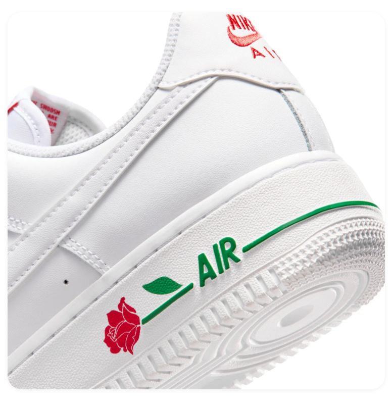 Nike Air Force 1 White Rose Detail Low-Top Sneakers with Red Accents