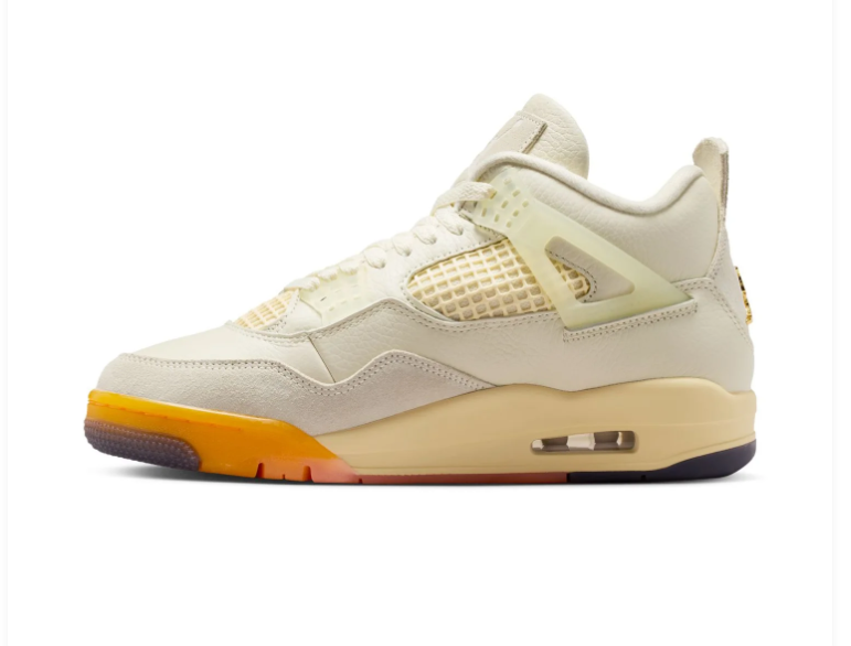 Air Jordan 4 Cream Sneakers with Peach and Yellow Accents