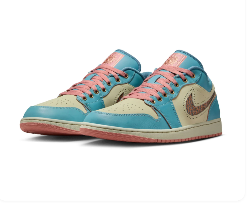 Air Jordan Turquoise and Cream Low-Top Sneakers with Coral Accents