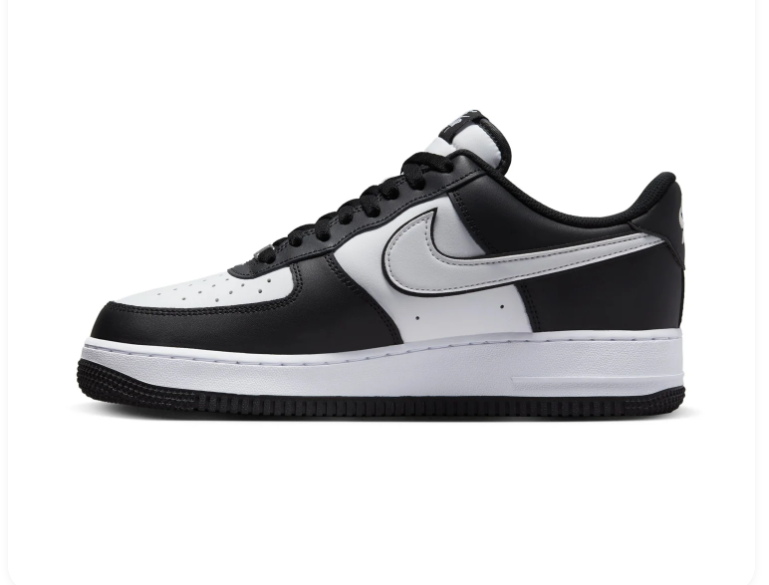 Nike Air Force 1 Black and White Low-Top Sneakers with Outlined Swoosh