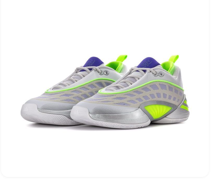 adidas Light Gray Basketball Sneakers with Neon Lime and Purple Accents