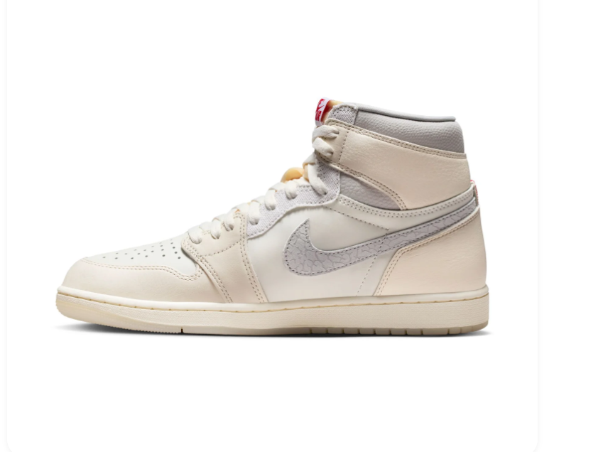 Air Jordan 1 High Cream and Grey Sneakers with Textured Swoosh