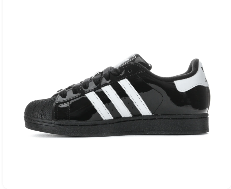 adidas Superstar Glossy Black and White Shell-Toe Sneakers