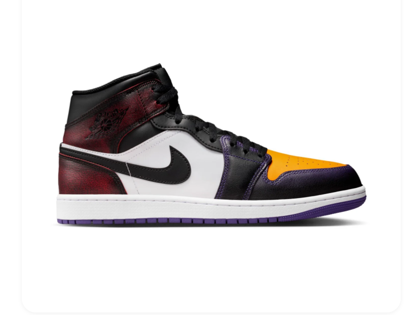 Air Jordan 1 Mid Multicolor Sneakers with Gold Toe and Purple Outsole