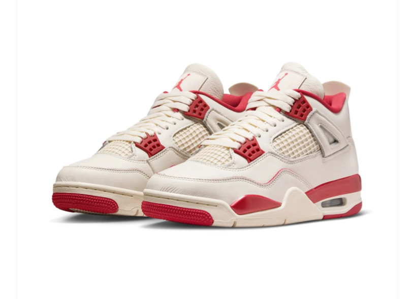 Air Jordan 4 Cream and Red Sneakers