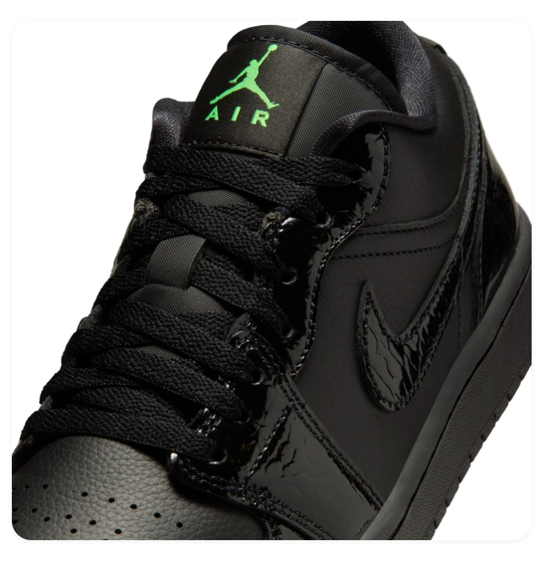 Air Jordan 1 Low Black Sneakers with Green Accents