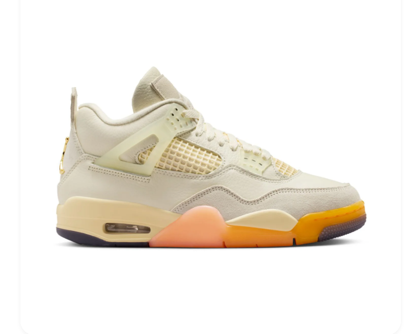 Air Jordan 4 Cream Sneakers with Peach and Yellow Accents